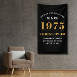 50th Birthday Born 1975 Add Name Black Gold Banner<br><div class="desc">50th Birthday Party Wall Banner - Customizable Black and Gold Decorative Piece. Celebrate an impressive milestone with our Birthday Party Wall Banner. This one-of-a-kind black and gold banner is not just a decoration, it's a statement piece. Customizable to your preferences, it's an elegant and fun way to mark the start...</div>