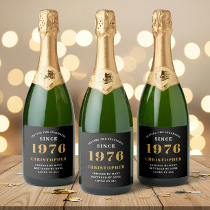 50th Birthday Born 1976 Add Name Black Gold Sparkling Wine Label
