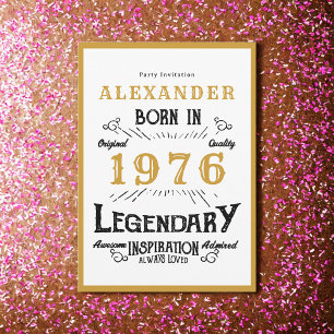 50th Birthday Born 1976 White Gold Legend Invitation