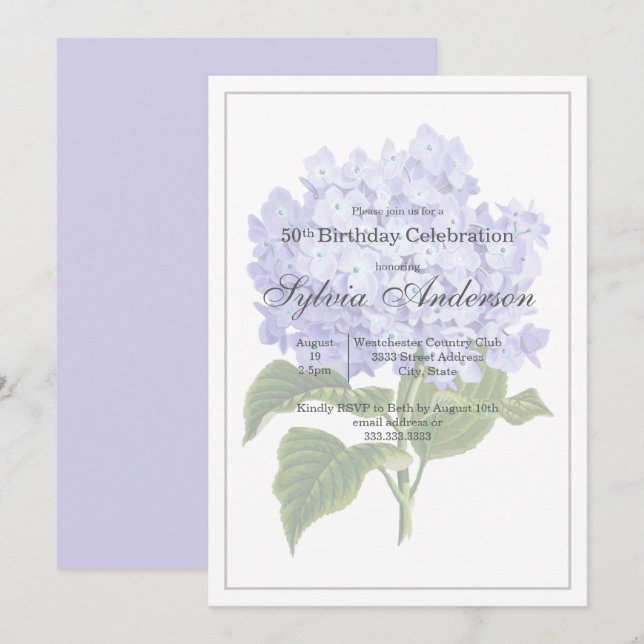 50th Birthday Botanical Hydrangea Invitation (Front/Back)