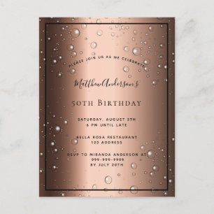 50th Birthday bronze brown black bubble invitation Postcard