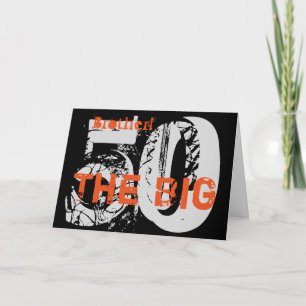 50th Birthday, brother, orange, black, white. Card