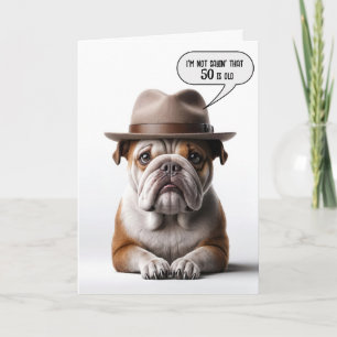 50th Birthday Bulldog With Fedora Card
