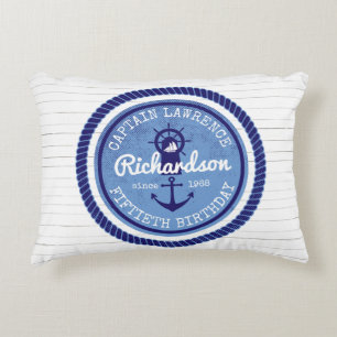 50th Birthday Captain Nautical Rope Anchor Helm Accent Pillow