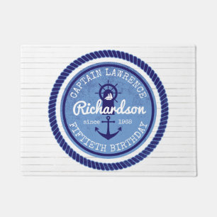 50th Birthday Captain Nautical Rope Anchor Helm Doormat
