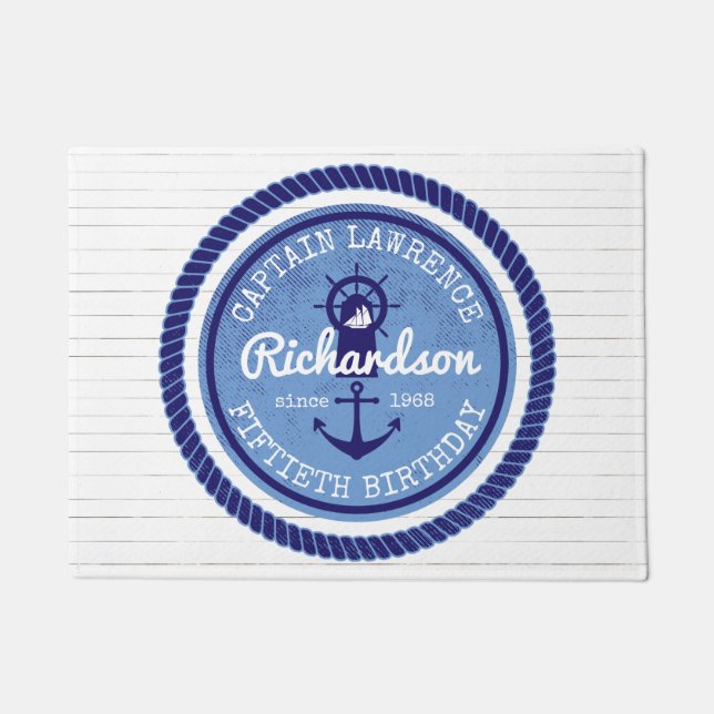 50th Birthday Captain Nautical Rope Anchor Helm Doormat (Front)
