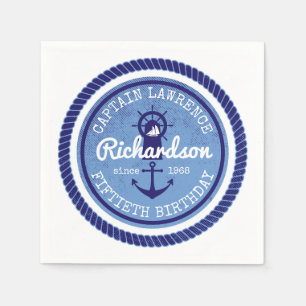 50th Birthday Captain Nautical Rope Anchor Helm Napkin
