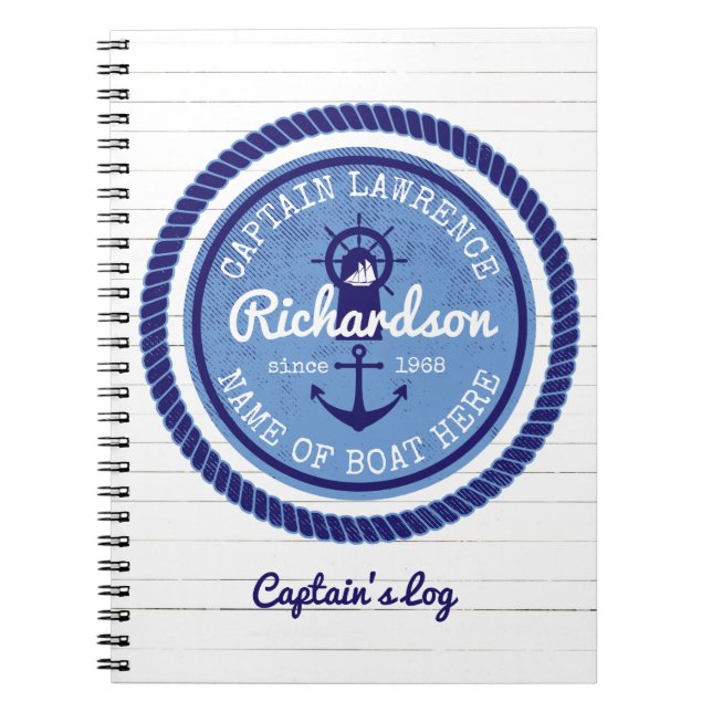 50th Birthday Captain Nautical Rope Anchor Helm Notebook (Front)