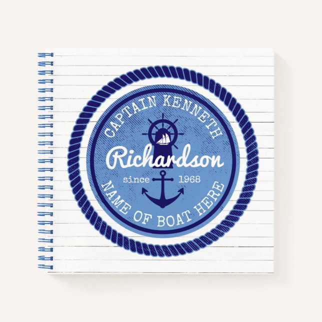 50th Birthday Captain Nautical Rope Anchor Helm Notebook (Front)