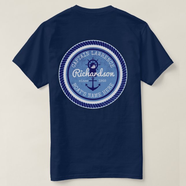 50th Birthday Captain Nautical Rope Anchor Helm T-Shirt (Design Back)