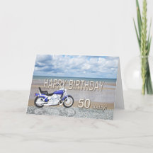 50th birthday card with a motor bike
