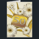 50th Birthday card with daisies.<br><div class="desc">Beautiful daisies and golden leaves. The number 50 is written on a golden card nestled in the flowers. A really cute and feminine 50th birthday card. See all ages and relationships in my store: http://www.zazzle.com/eggznbeenz</div>