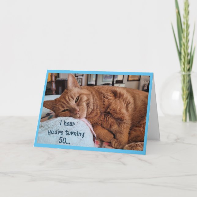 50th Birthday Card with Napping Cat (Front)