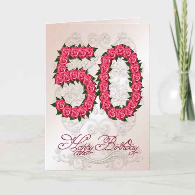 50th birthday card with roses and leaves (Front)