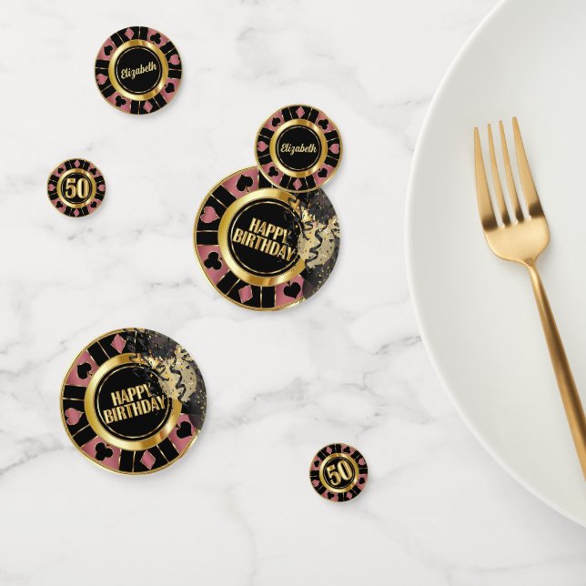 50th Birthday Casino Poker Chip - Rose Gold Confetti (Group)