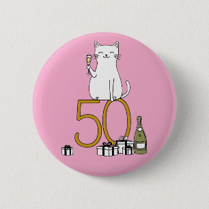 50th birthday cat celebration 50 years fifty 2 inch round button
