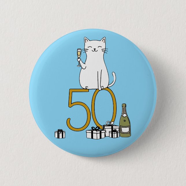 50th birthday cat celebration 50 years fifty 2 inch round button (Front)