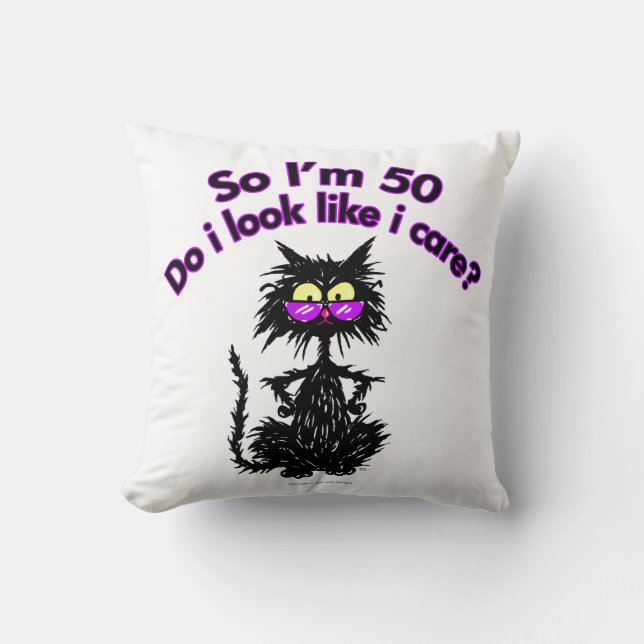 50th Birthday Cat Throw Pillow (Front)
