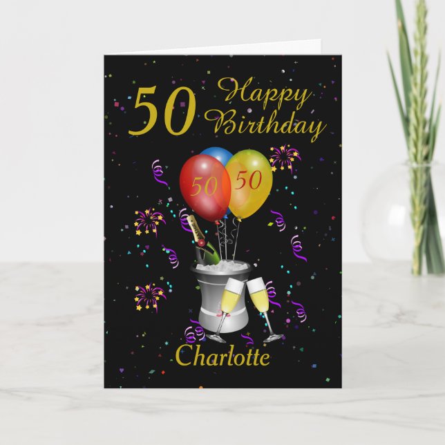 50th Birthday Celebration Black Gold Card (Front)