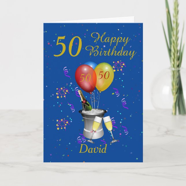 50th Birthday Celebration Blue Card (Front)