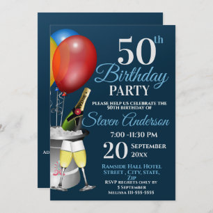 50th Birthday Celebration Sparkling Wine Party Invitation