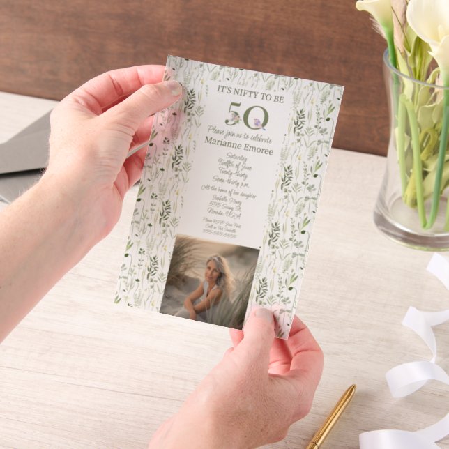 50th Birthday Celebration with Photo Vellum Invitations (Handheld)