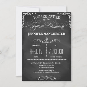 50th Birthday Chalkboard Typography Party Invite