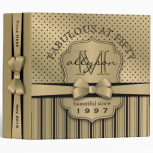 50th Birthday Champagne Gold Polka Dot Stripes Bow Binder