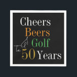 50th Birthday Cheers and Beers Golf Black and Gold Napkin<br><div class="desc">This is a cool and modern, 50th birthday, golf party design. It is a simple, minimal design, in classic black and gold typography with pops of orange and green. Perfect for a cool and fun, golf and beer themed, 50th birthday party. This design is fully customizable, simply use the personalize...</div>
