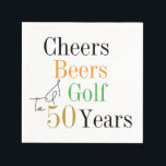 50th Birthday Cheers and Beers Golf Party Napkin<br><div class="desc">This is a cool and modern, 50th birthday, golf party design. It is a simple, minimal design, in classic black and white with pops of orange, green and gold coloured typography. Perfect for a cool and fun, golf and beer themed, 50th birthday party. This design is fully customizable, simply use...</div>