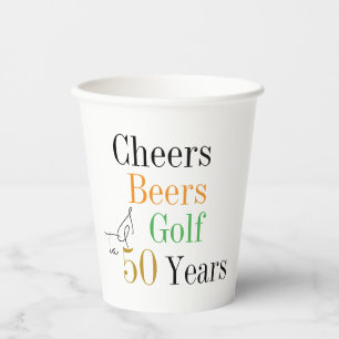 50th Birthday Cheers and Beers Golf Party Paper Cups