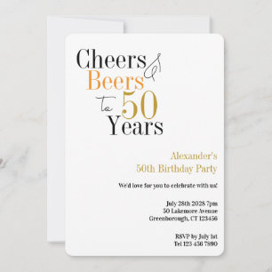50th Birthday Cheers and Beers Minimal Party Invitation