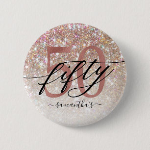 50th Birthday Chic Glitter Ombre  2 Inch Round Button