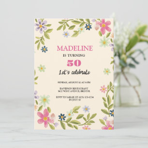 50th birthday colorful flowers sweet birthday invitation