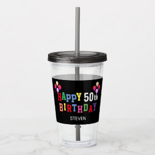 50th Birthday Colourful Balloons Personalized Acrylic Tumbler