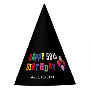 50th Birthday Colourful Balloons Personalized Party Hat