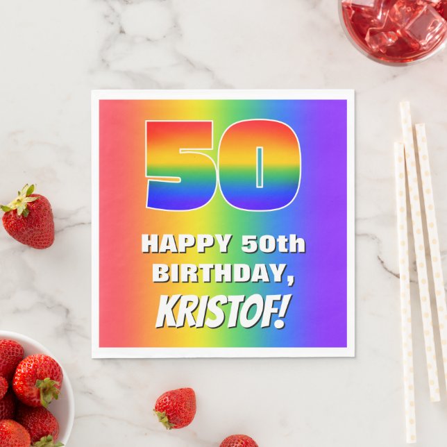 50th Birthday: Colourful, Fun Rainbow Pattern # 50 Napkin (Insitu)