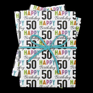 50th Birthday Colourful Typography  Wrapping Paper