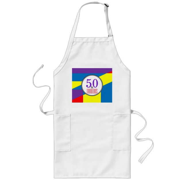 50th Birthday Cooking Colour Block Style Long Apron (Front)