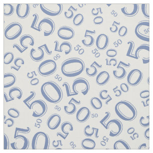 50th Birthday Cool Number Pattern Blue and White Fabric