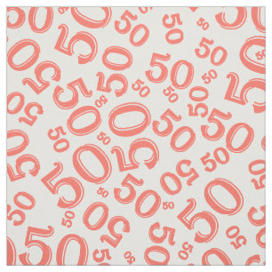 50th Birthday Cool Number Pattern Coral/White- Fabric