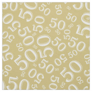 50th Birthday Cool Number Pattern Gold and White Fabric
