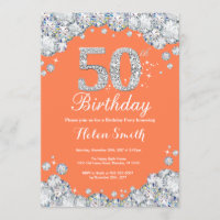 50th Birthday Coral and Silver Diamond