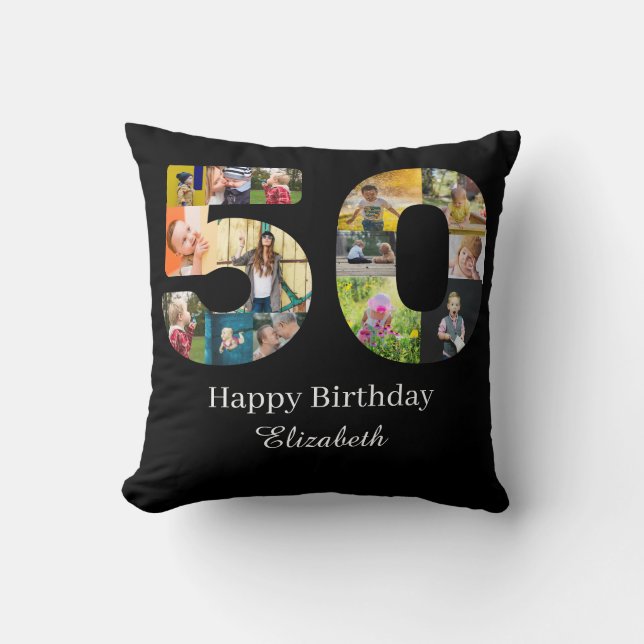 50th Birthday Create Your Own Multi Photo Custom Throw Pillow (Front)