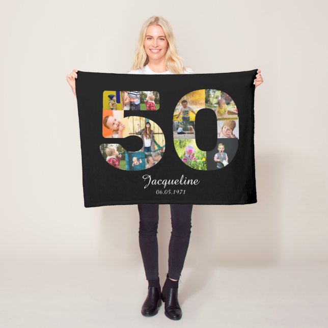 50th Birthday Create Your Own Multi Photo Fleece Blanket (In Situ)