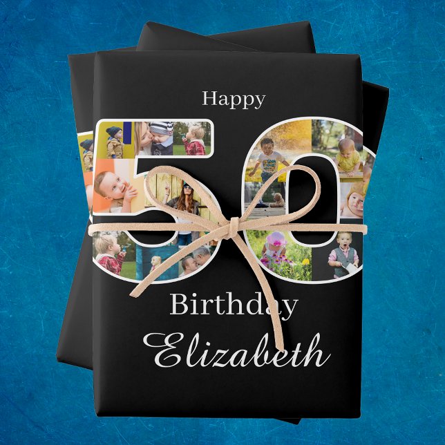 50th Birthday Create Your Own Multi Photo Wrapping Paper Sheet (50th Birthday photo collage gift wrapping paper.)