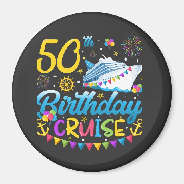 50th Birthday Cruise B-Day Party Circle Magnet (Front)