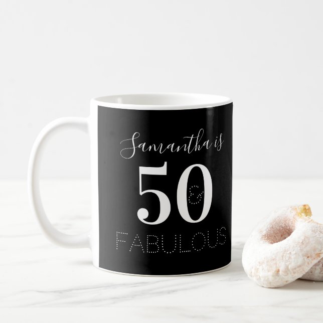50th Birthday Custom 50 and fabulous Black White Coffee Mug (With Donut)