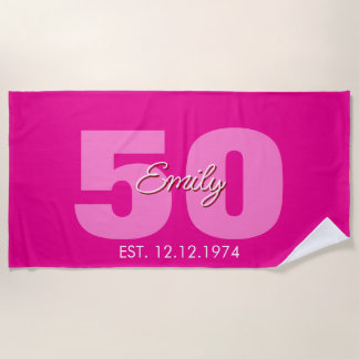 50th Birthday ,Custom 50th Birthday Gift,50th Beach Towel