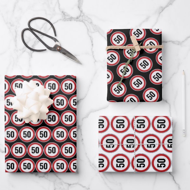 50th Birthday CUSTOM AGE Speed Limit Sign Wrapping Paper Sheet (Front)